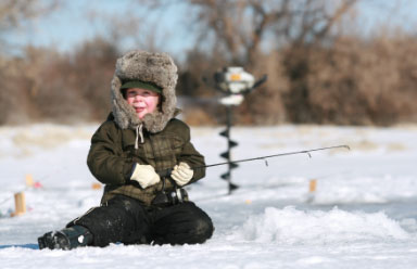child ice fishing